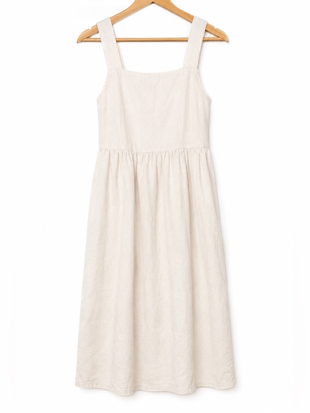 NWOT NLT Linen Blend Midi Dress Cream Sleeveless Tie Back Made in USA Size M